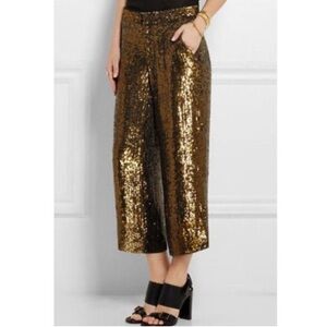 J.Crew Gold Sequin Crop Pants Women Sparkle Party Holiday Evening Ankle Trouser